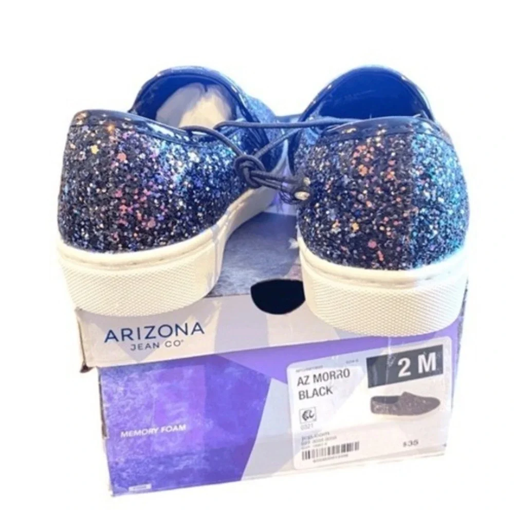 Arizona Jean Co Girls Glitter‎ Slip On Sneakers Shoes Size 2 M Black Memory Foam